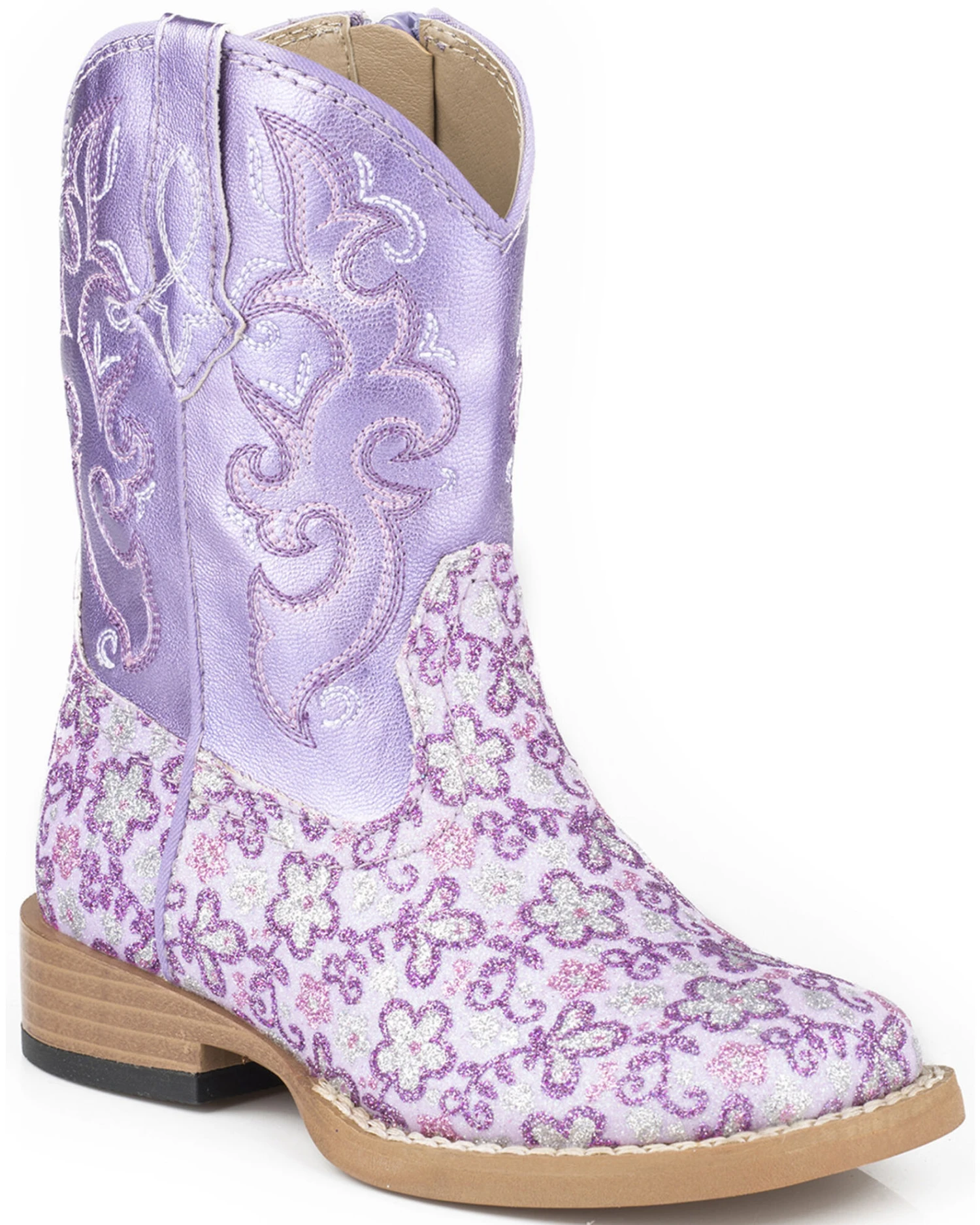 Roper Infant's Floral Glitter Square Toe Western Boots 1 Roper Infant's Floral Glitter Square Toe Western Boots