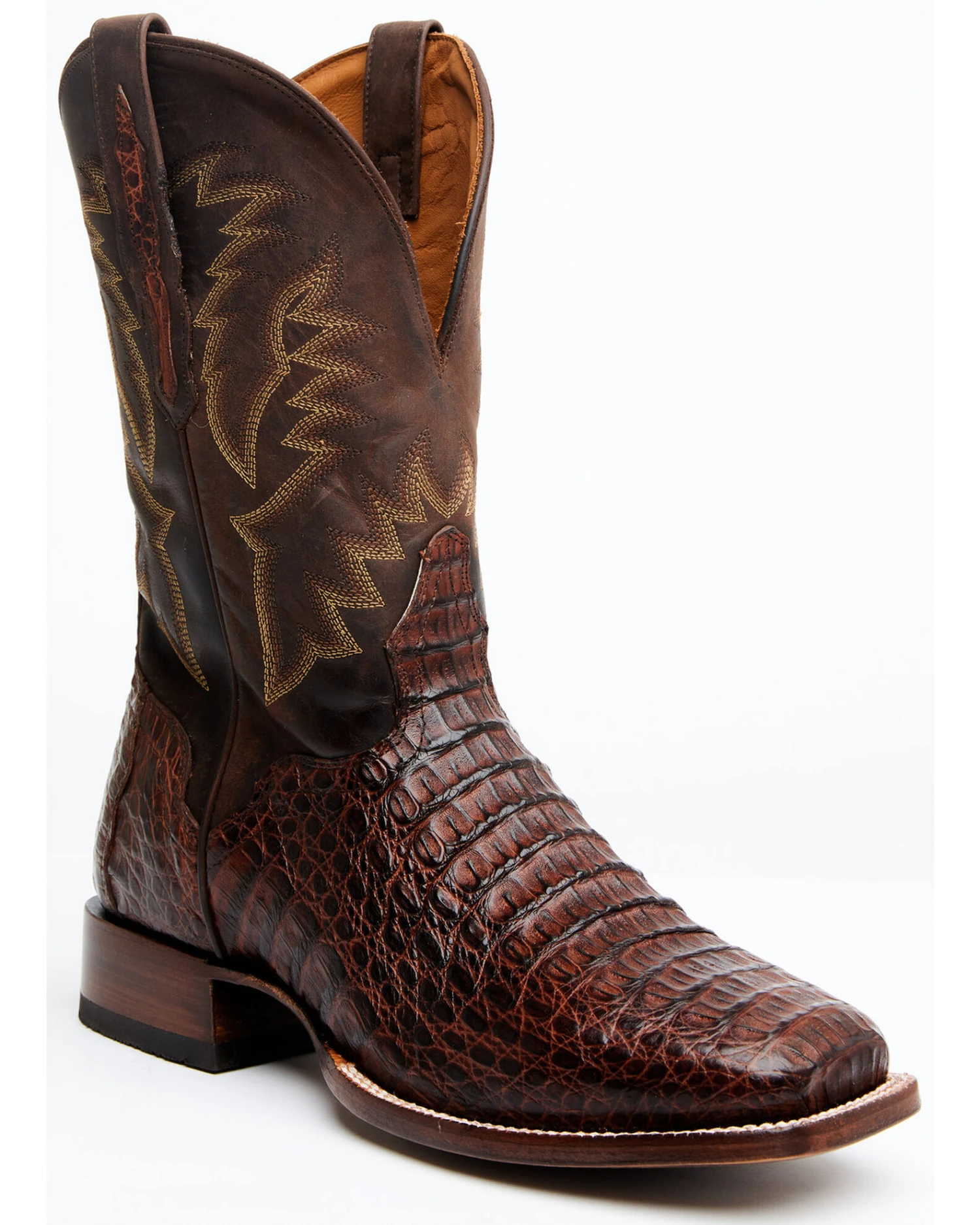 El Dorado Men's Handmade Caiman Back Brass Stockman Boots - Broad Square Toe 1 El Dorado Men's Handmade Caiman Back Brass Stockman Boots - Broad Square Toe