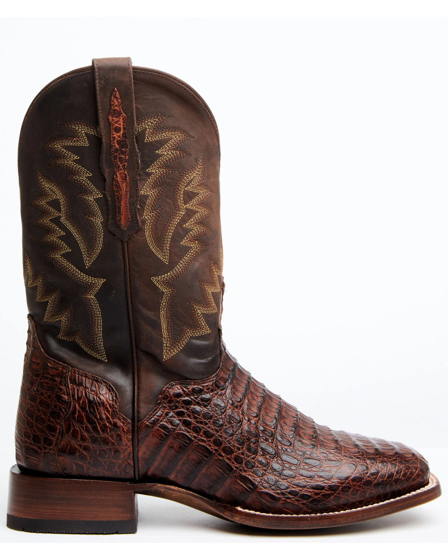 El Dorado Men's Handmade Caiman Back Brass Stockman Boots - Broad Square Toe 2 El Dorado Men's Handmade Caiman Back Brass Stockman Boots - Broad Square Toe - Image 2
