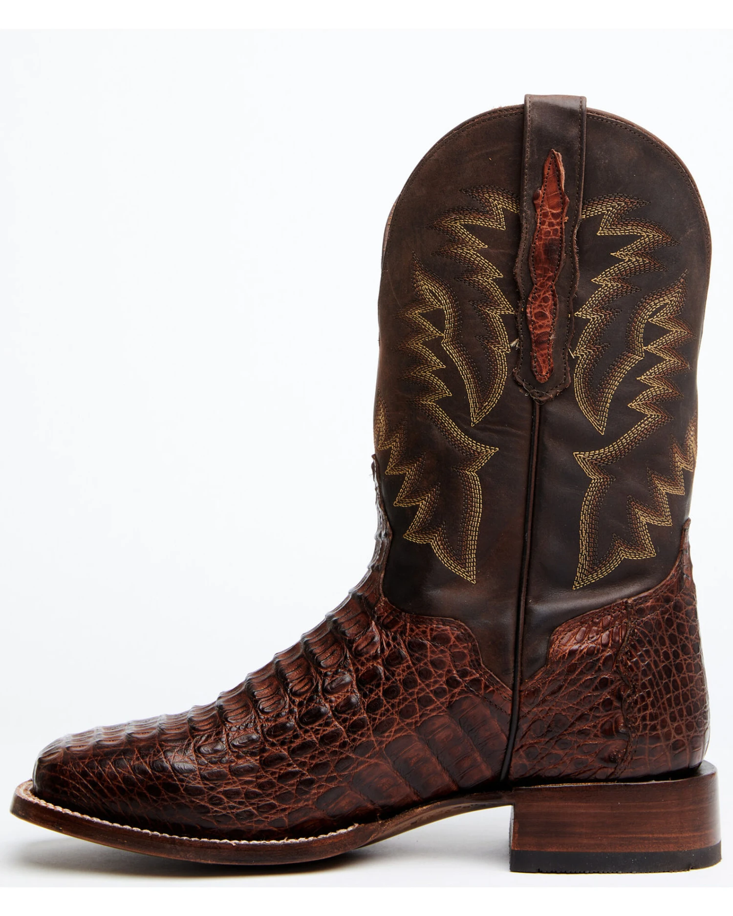 El Dorado Men's Handmade Caiman Back Brass Stockman Boots - Broad Square Toe 3 El Dorado Men's Handmade Caiman Back Brass Stockman Boots - Broad Square Toe - Image 3