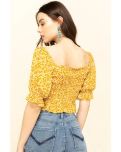 Loveriche Women's Floral Print Smocked Crop Top -Western Cowboy 2000327370 702 P5