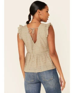 Wishlist Women's Gucci Eyelet Ruffle Surplice Short Sleeve Babydoll Top  -Western Cowboy 2000349957 341 P4