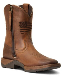 Western Cowboy 42 Ariat Boys' Anthem Patriot Easy Fit Distressed Brown Full-Grain Western Boot - Square Toe