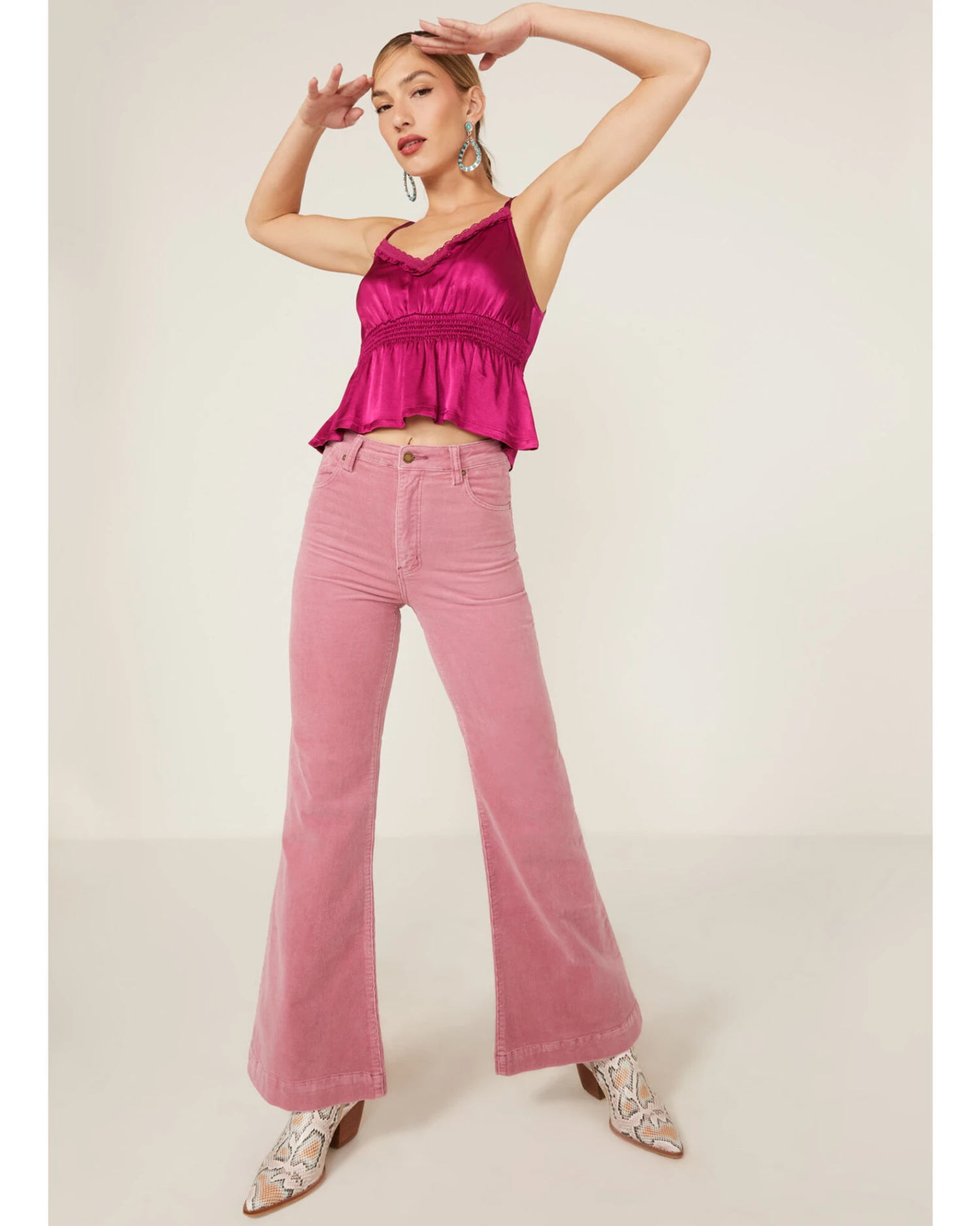 Shyanne Women's Fuchsia Satin Smocked Empire Cami 4 Shyanne Women's Fuchsia Satin Smocked Empire Cami - Image 4