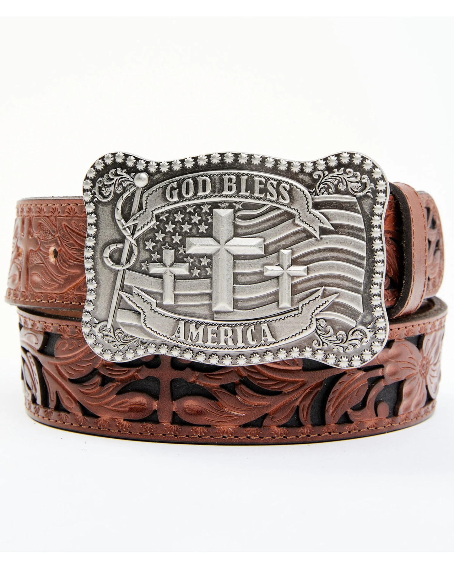 Cody James Men's God Bless America Cross Buckle Leather Belt 1 Cody James Men's God Bless America Cross Buckle Leather Belt