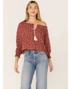 Western Cowboy 26 Wild Moss Women's Rust Floral Peasant Top