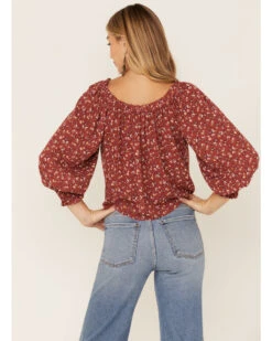 Wild Moss Women's Rust Floral Peasant Top -Western Cowboy 2000365778 220 P3