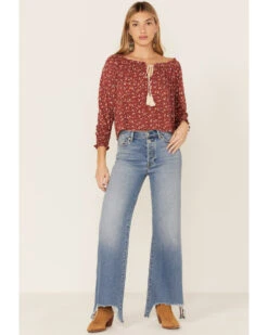 Wild Moss Women's Rust Floral Peasant Top -Western Cowboy 2000365778 220 P4