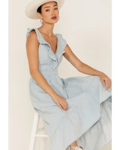 Molly Bracken Women's Ruffle Trim Cross Back Maxi Dress