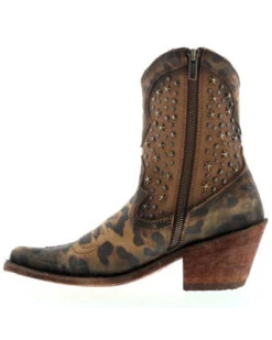 Caborca Silver By Liberty Black Women's Leopard Print Studded Short Western Boots - Pointed Toe -Western Cowboy 2000366406 200 P3
