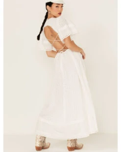 Maia Bergman Women's Ori Crochet Eyelet Open Back Maxi Dress  -Western Cowboy 2000367310 100 P5