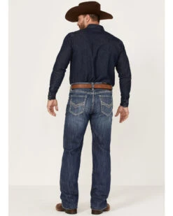 Rock & Roll Denim Men's Dark Wash Double Barrel Stretch Relaxed Straight Jeans 