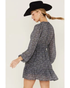 Lush Women's Floral Long Sleeve Smocked Mini Dress -Western Cowboy 2000368157 410 P3