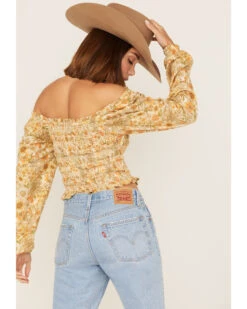 Jolt Women's Floral Print Smocked Long Sleeve Crop Top -Western Cowboy 2000371508 103 P4
