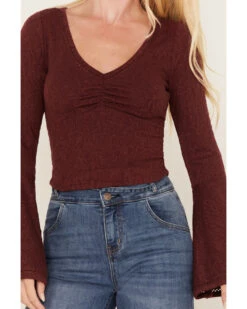 Shyanne Women's Deep V-Neck Bell Sleeve Crop Top 6 Shyanne Women's Deep V-Neck Bell Sleeve Crop Top -Western Cowboy 2000373000 646 P3