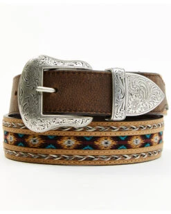 Cody James Brown 3-Piece Horse Hair Laced Southwest Inlay Belt
