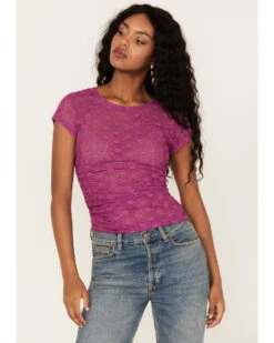 Free People Women's Keep It Simple Lace Short Sleeve Top