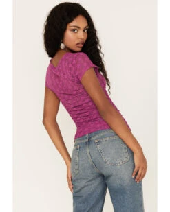 Free People Women's Keep It Simple Lace Short Sleeve Top -Western Cowboy 2000374742 555 P4