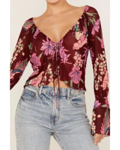 Free People Women's Floral Print Of Paradise Tie Front Crop Top -Western Cowboy 2000374743 600 P3