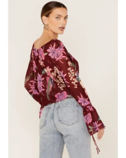 Free People Women's Floral Print Of Paradise Tie Front Crop Top -Western Cowboy 2000374743 600 P4