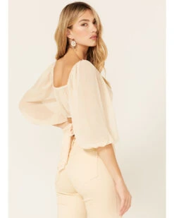 Beyond The Radar Women's Sheer Dot Puff Sleeve Crop Top -Western Cowboy 2000376248 110 P4