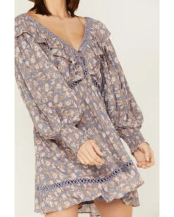 Jen's Pirate Booty Women's Floral Print Long Sleeve Wildflower Lasi Mini Dress -Western Cowboy 2000379674 400 P3