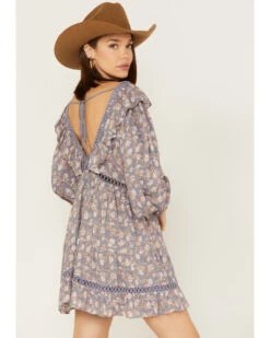 Jen's Pirate Booty Women's Floral Print Long Sleeve Wildflower Lasi Mini Dress -Western Cowboy 2000379674 400 P4