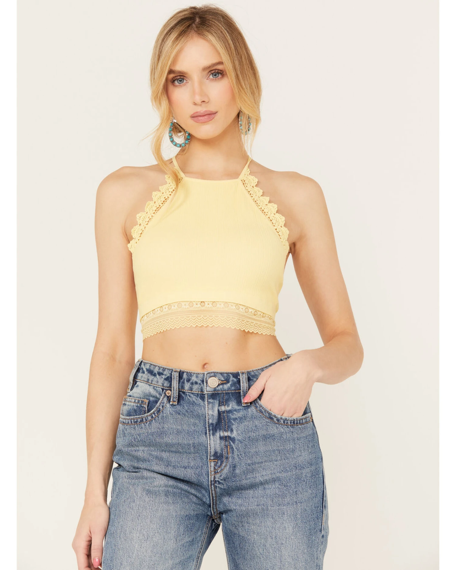 Fornia Women's Halter Lace Trim Bralette 2 Fornia Women's Halter Lace Trim Bralette - Image 2