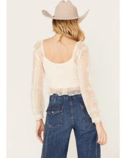 Jolt Women's Lace Smocked Long Sleeve Top -Western Cowboy 2000386452 103 P4