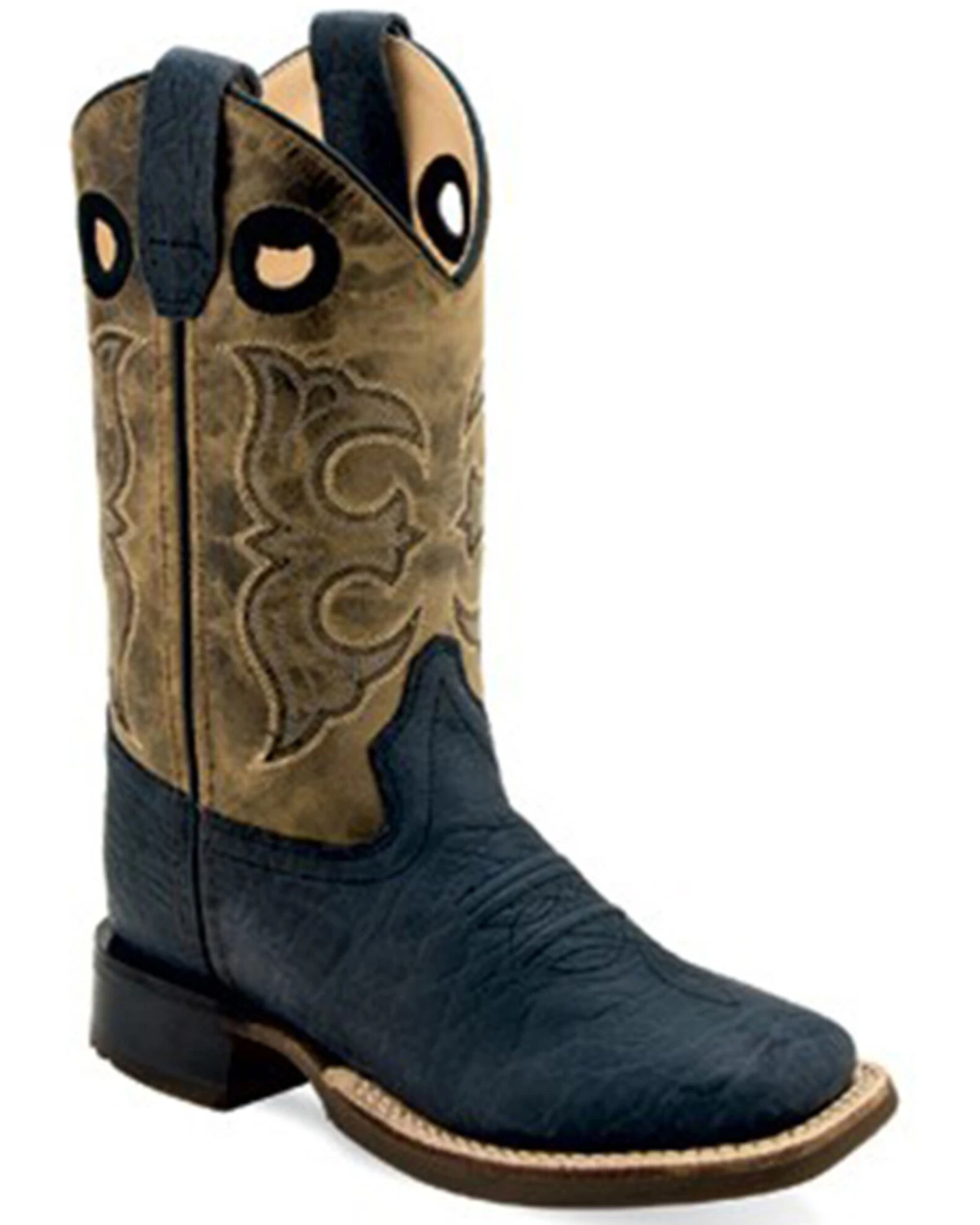 Old West Boys' Bull Hide Print Western Boots - Broad Square Toe 1 Old West Boys' Bull Hide Print Western Boots - Broad Square Toe