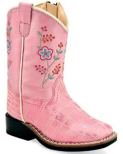 Old West Toddler Girls' Crocodile Print Western Boots - Broad Square Toe